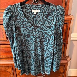 Chico's Teal and Brown Paisley V-Neck Women's Top size 00